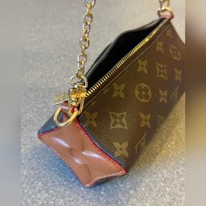 Lois Vuton Monogram Canvas Mini Pochette with Pink Edge and Tan End